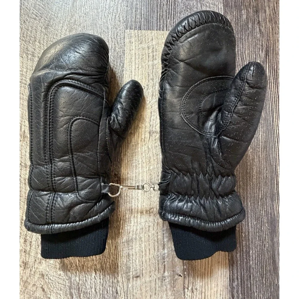 Vintage Conroy Leather Mittens Womens Small Black Insulated Winter Gloves